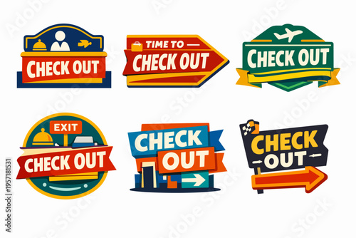 Check out signs collection for departure, hotel, travel, and airport showing retro and vintage booking concepts