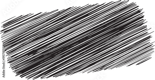 Rectangular shape filled with dense black hand drawn diagonal scribbles on white background