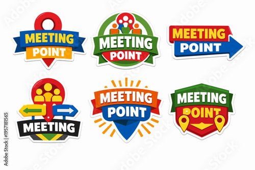 Meeting point signs and labels collection for navigation, communication, and event identification