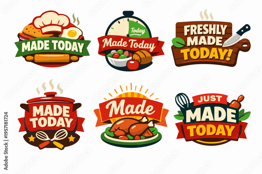 Naklejka premium Freshly made today sticker badges for restaurants and cafes, concept of homemade food quality
