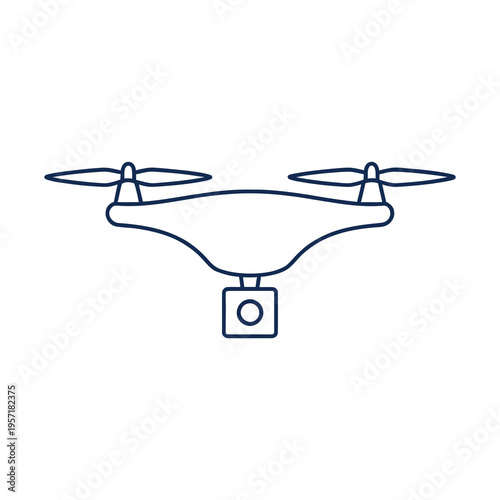 Vector of a quadcopter drone with a camera attached to its bottom center.
