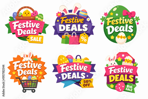 Easter festive deals and sale banners set, promoting spring holiday shopping with discounts
