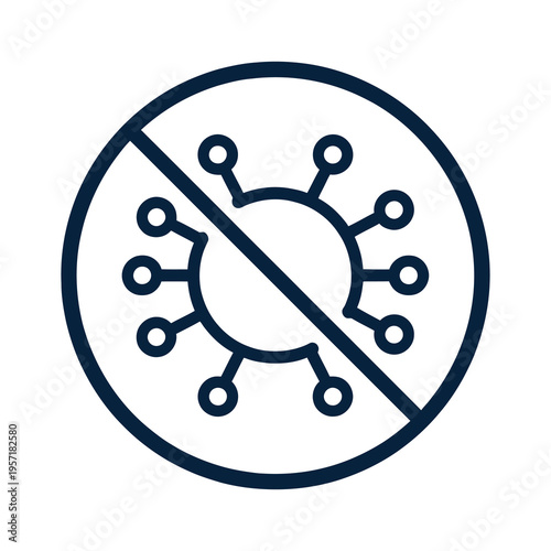 Vector icon showing a crossed-out virus symbol indicating anti-viral or germ protection measures