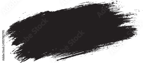 Wide black ink brush stroke with dry texture on white background