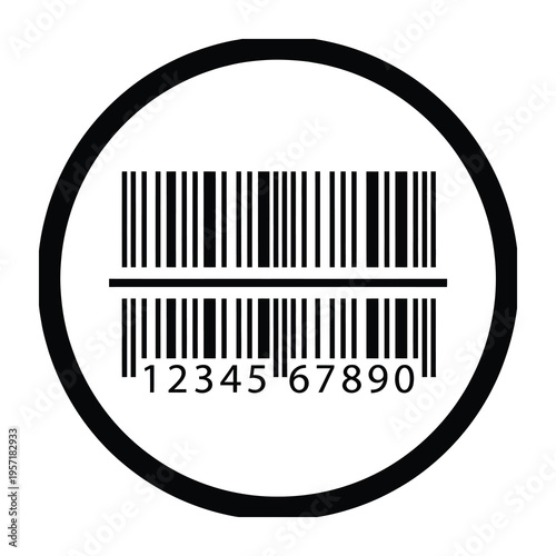 High-contrast vector of a barcode icon enclosed in a circular frame