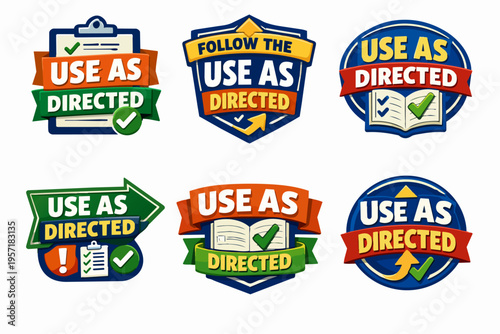 Use as directed warning labels and information compliance stickers set, following guidelines and safety instructions