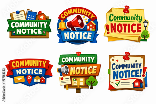 Community notice announcing information and alerts, broadcast using megaphones, bulletin boards, and town messages