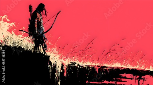 Silhouette of Archer Against Vibrant Background