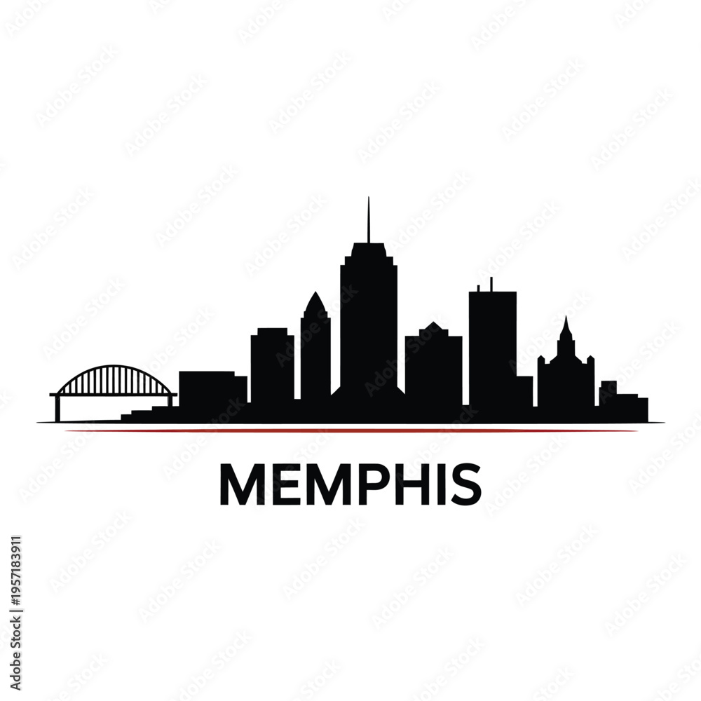 Obraz premium A striking black silhouette of the memphis skyline with a red base