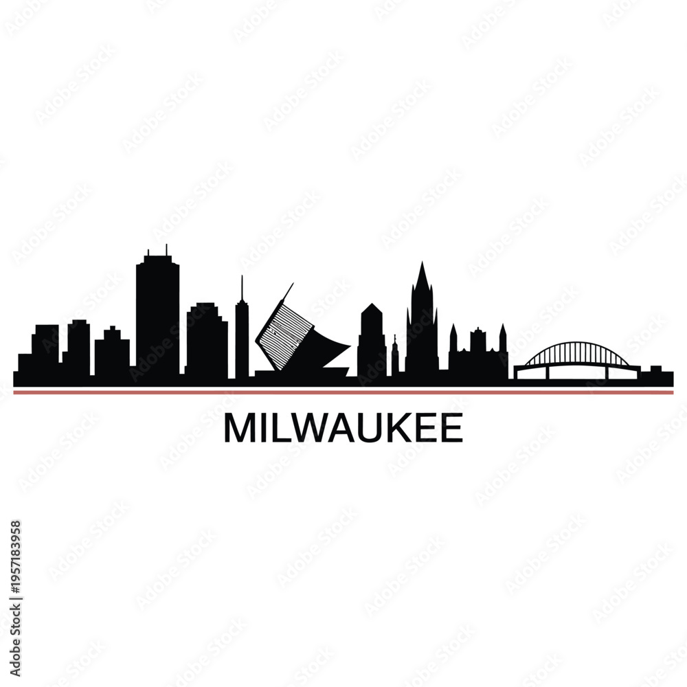 Obraz premium Milwaukee skyline silhouette with the city name displayed below the image