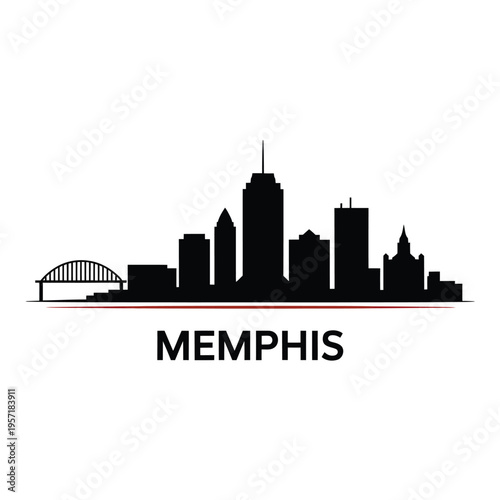 A striking black silhouette of the memphis skyline with a red base