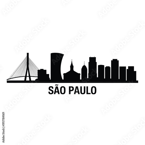 Silhouette of s o paulo skyline with iconic buildings and cable stayed bridge