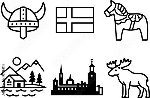 Line icon scandinavia culture nordic symbols. Vector