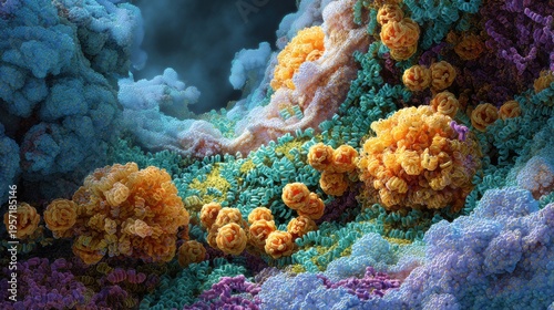 Detailed 3D Rendering of Ribosomes in mRNA Translation Process