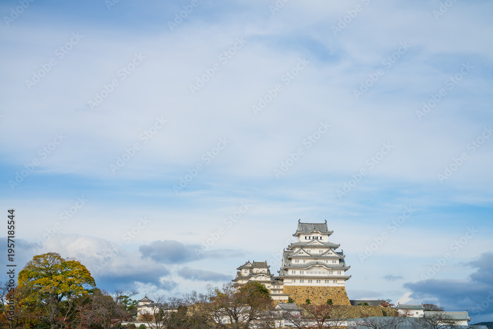 Fototapeta premium Himeji castle on suny day in autumn season. Himeji city. Japan