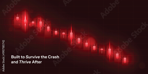 Stock market and forex bearish moment in a dark red background. Candle stick graph concept design.