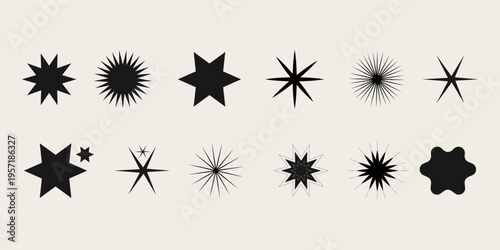 Set of blinking stars, sparks and sparkles. Shining twinkle sunburst shapes collection. vector