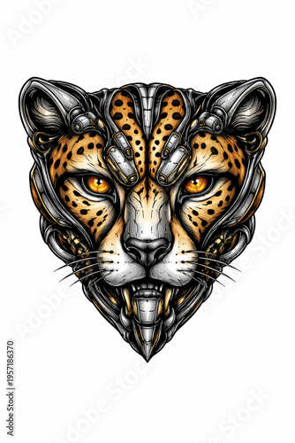 Vector Illustration of Biomechanical Style Tattoo of Cheetah
