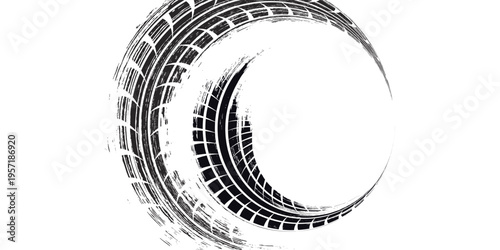 PrintTire track. Car, bike, motorcycle tyre mark with grunge effect isolated on white background. Wheel footprint on the road. Top view of rubber protector mark