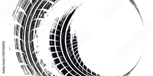 PrintTire track. Car, bike, motorcycle tyre mark with grunge effect isolated on white background. Wheel footprint on the road. Top view of rubber protector mark