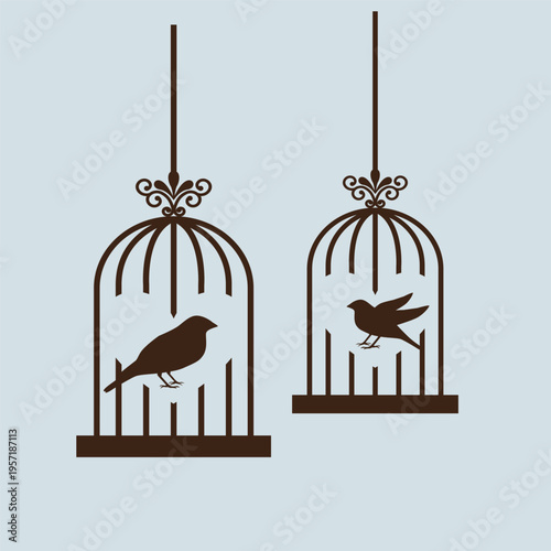 Print













vector illustration of two hanging bird cages with silhouettes of birds inside

