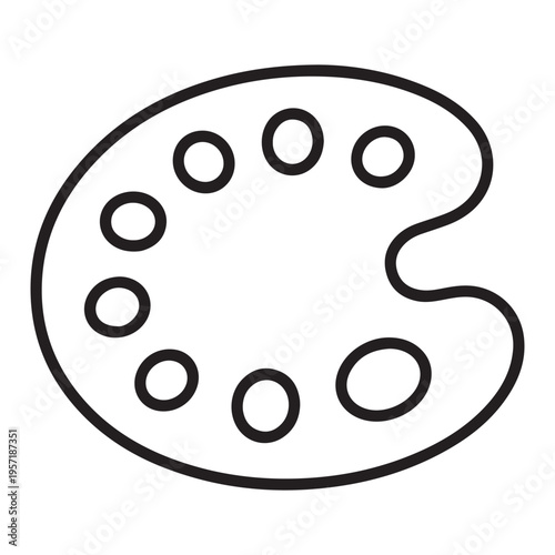 A simple black and white line drawing depicts an artist s palette a creative silhouette