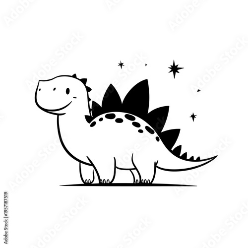 Stegosaurus. Stegosaurus simple black and white line art vector logo