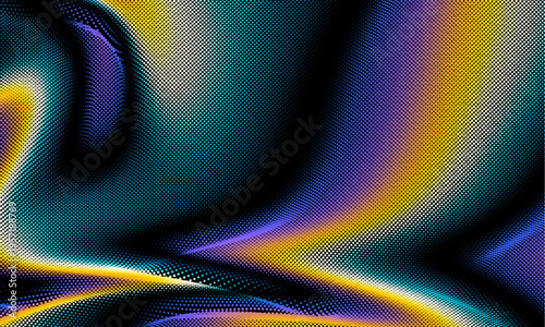 Flowing particles wave pattern, colorful dots isolated on black background. Ripple waves effect. Vector in concept of AI technology, science