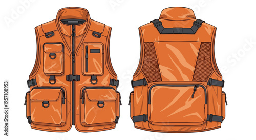 Robust orange multi-pocket vest design perfect for outdoor enthusiasts and professional utility