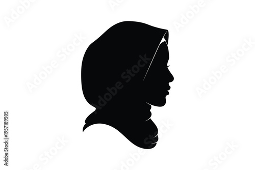 Elegant female silhouette wearing a headscarf with long flowing hair artistic design