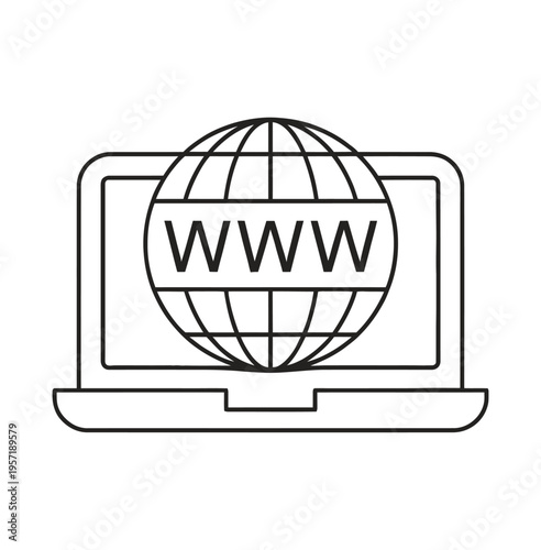Vector of a laptop displaying a globe with the text www symbolizing internet connectivity