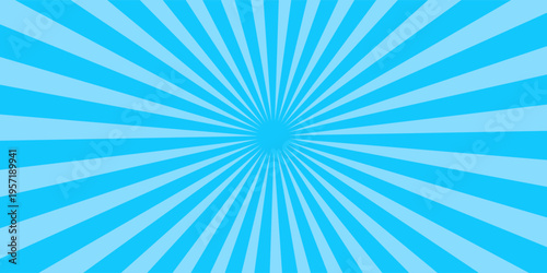 Comic background. Pop art texture. Starburst cartoon style. Anime design with explosion effect for print. Fun dot pattern. Blue backdrop with halftone gradient. Funny line frame. Vector illustration