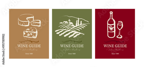 Hand drawn whimsical crayon wine list set. Vector isolated sketch line art doodle illustration. Mediterranean food and drinks menu design