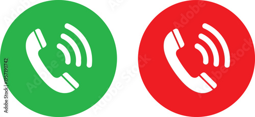A pair of circular phone call icons featuring a green button to answer and a red button to decline Vector