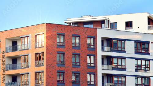 Apartments in residential complex. Housing structure at modern house.  Architecture for property investment. and architecture details. Urban abstract - windows of apartment building.