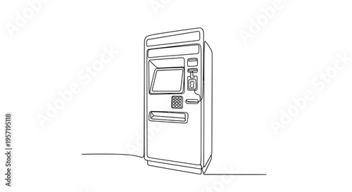 Railway ticket vending machine line drawing on white background