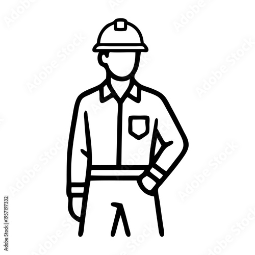 Foto Dibujo minimalista con líneas de hombre con ropa de trabajo de obrero industrial