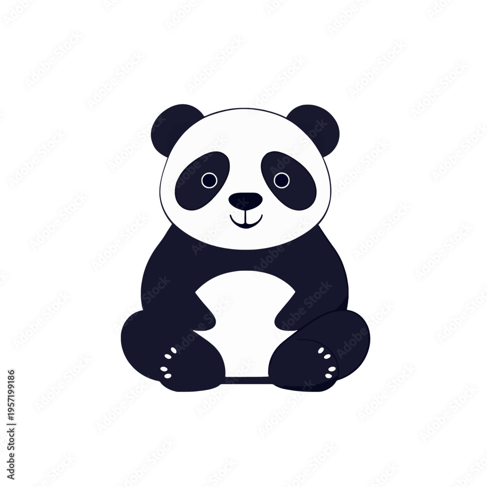 Fototapeta premium Cute cartoon panda bear sitting, smiling, and looking forward Adorable animal illustration for childrens books, educational materials, and playful designs Concept of wildlife, nature, and innocence