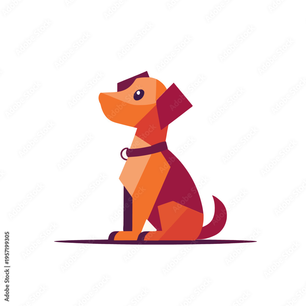 Obraz premium Geometric dog sitting with collar, abstract low poly illustration, modern pet art, concept of loyalty, companionship, and canine friendship