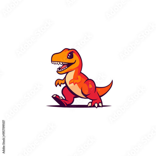 Cartoon TRex dinosaur walking with happy expression, playful and energetic, isolated on white background Concept of prehistoric, fun, and childhood