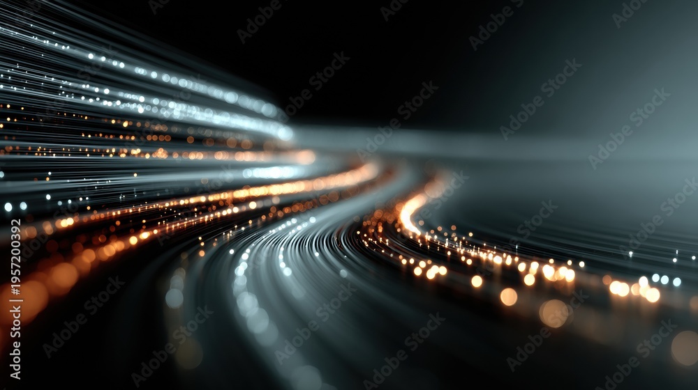 Fototapeta premium Data Flows in Lines Transforming Into Document Shapes With Soft Glow on Minimal Background Captured With 70mm Lens