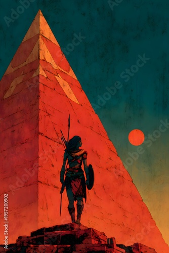 Warrior Standing Boldly on Rooftop