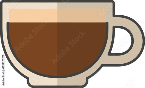 Espresso Cup with Creamy Foam Layer Flat Design Isolated White Background Beverage Vector