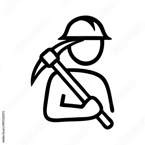 Logotipo con dibujo sencillo con líneas de un obrero de la construcción con casco y un pico apoyado en el hombro 