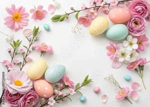 “Colorful Easter eggs in pastel tones on soft background, minimal composition, natural light, 4K, high resolution, copy space”