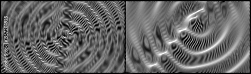 Abstract wavy background. Ripple effect. Grid surface. Wrinkled surface texture. Sound visualization. Black and white. 3D illustration for brochure, poster, cover, card, presentation, flyer or banner.