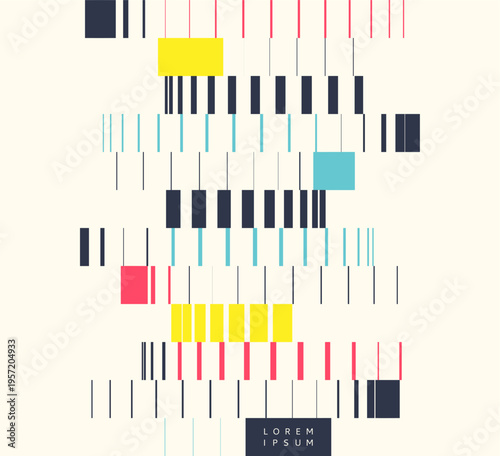 Image of multiple lines of different thicknesses with transition and shift effect. Cover design template. Retro style. Vector for brochure, poster, card, presentation, flyer or banner.