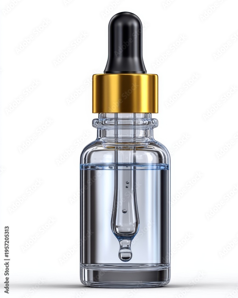 Naklejka premium Serum in Clear Glass Bottle with Dropper for Cosmetic or Pharmaceutical Products