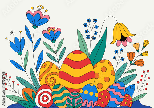 easter eggs with flowers vector drawing