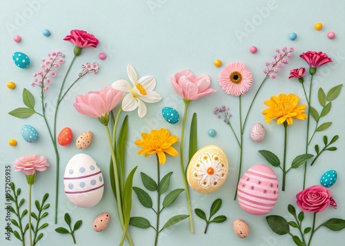 “Colorful Easter eggs in pastel tones on soft background, minimal composition, natural light, 4K, high resolution, copy space”